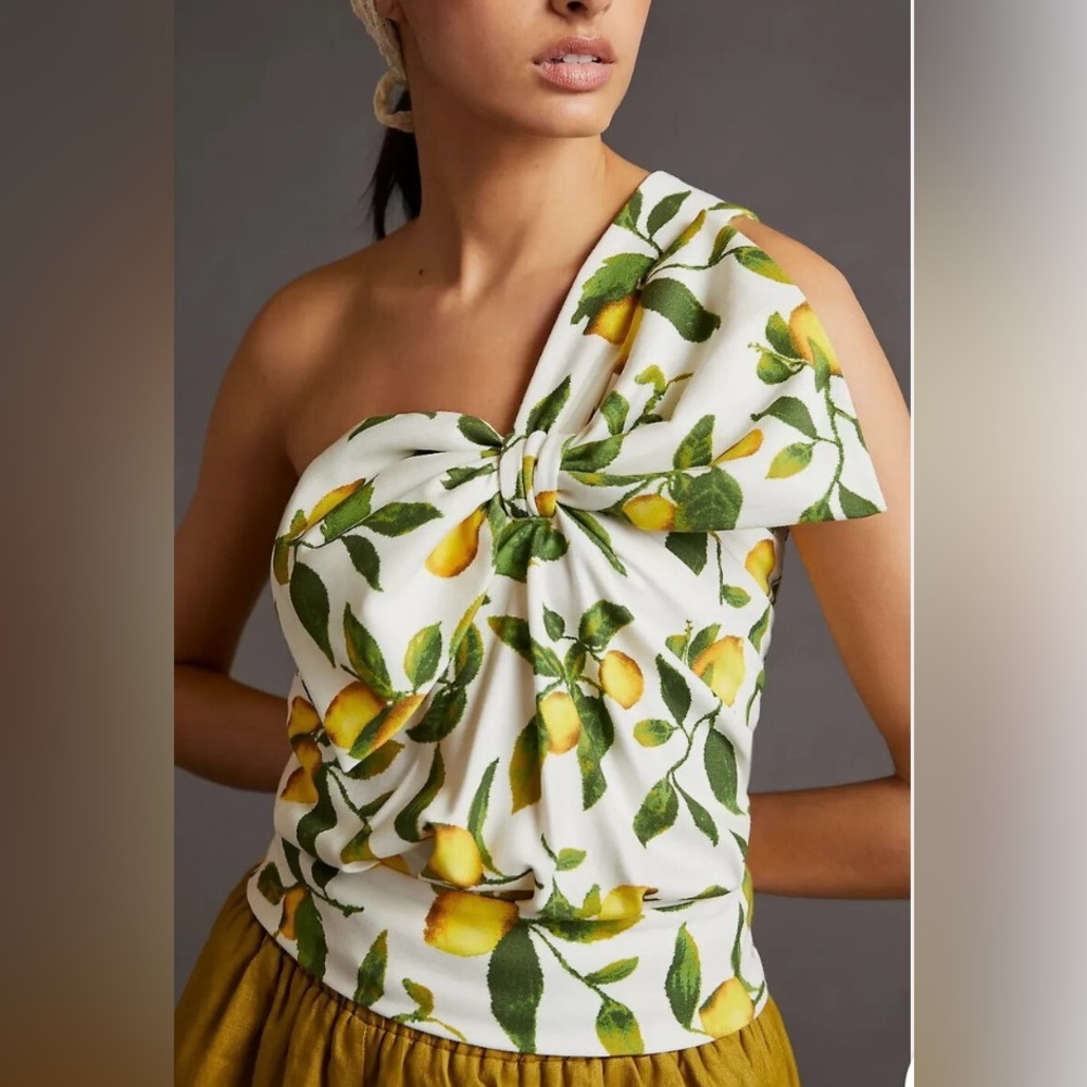 Anthropologie Current Air one shoulder Lemon Bow Top Jet Set Europe Vacay